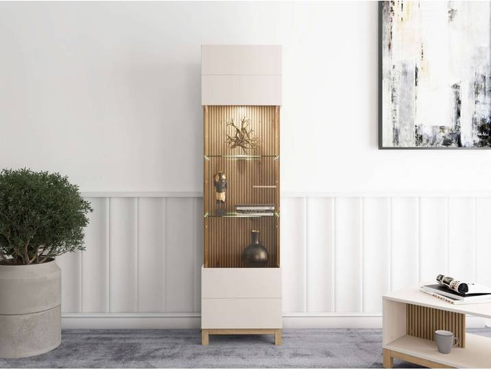 Vitrine HOME AFFAIRE Essex Vitrinenschrank, Glasschrank, Standvitrine, Highboard/Sideboard , beige (kaschmir), B:51,5cm H:191,5cm T:35cm, Glas, Holzwerkstoff, Kunststoff, MDF, Metall, Schränke, Vitrine, 1 Tür, 4 Einlegeböden, 5 Fächer, Gesamtmasse (B/T/H): 51,5/35/191,5 cm