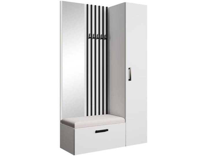 Dressing lamelles + armoire haute, blanc+noir+beige, 121x203