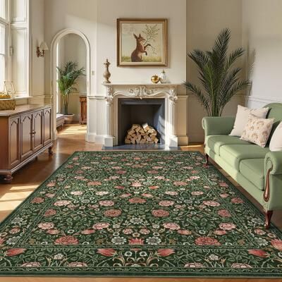 Garvee Vintage Floral Washable Non Slip Low Pile Area Rug