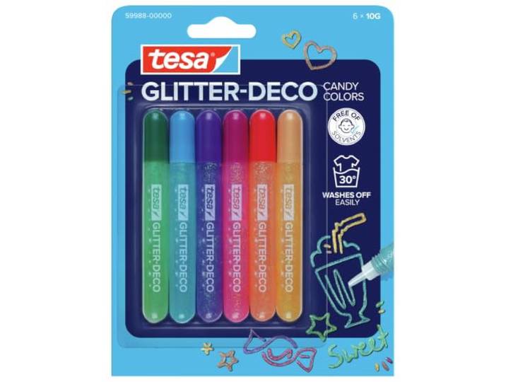 tesa GLITTER DECO Glitterpennen - Glitterlijm - 6 x 10 g