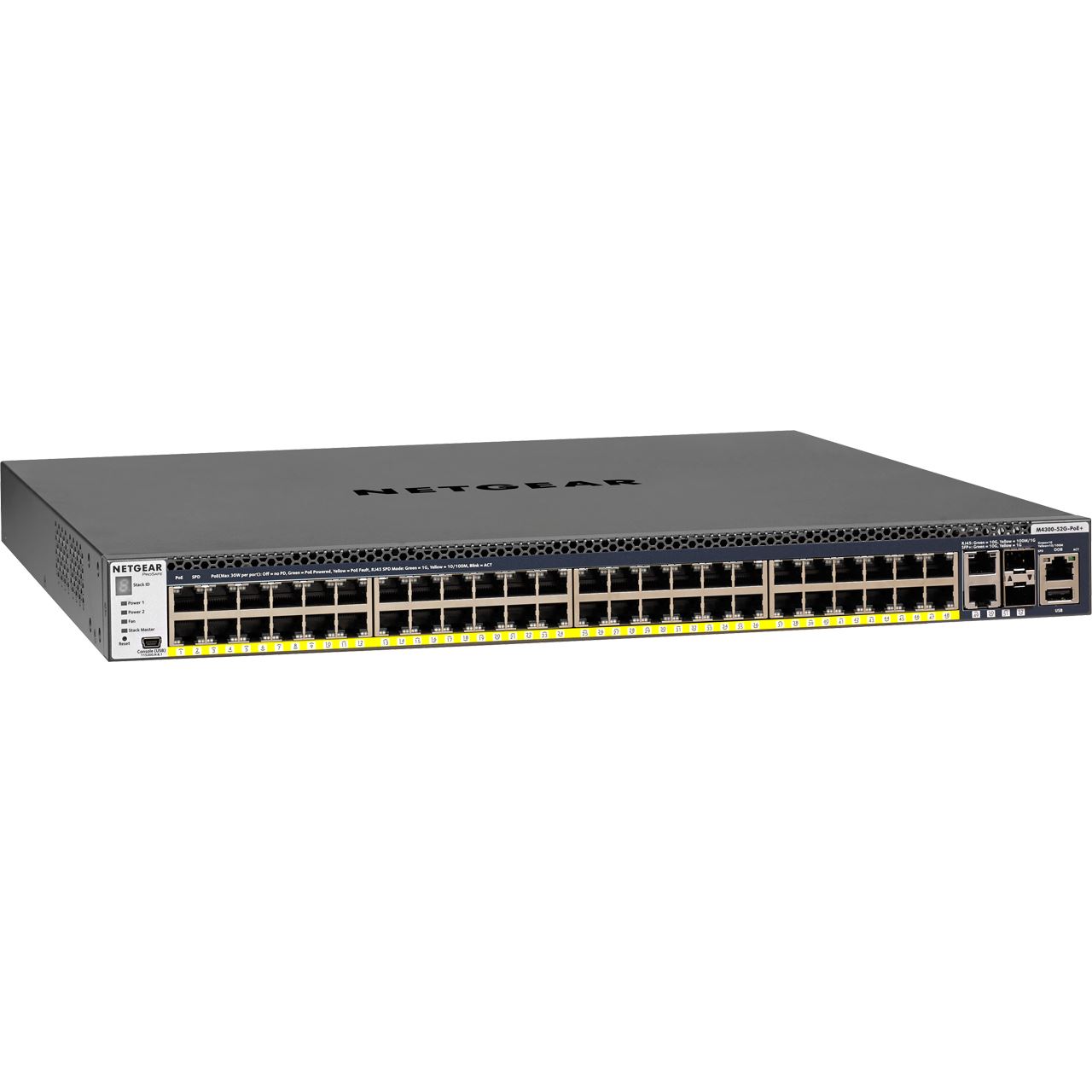 Netgear ProSAFE M4300 Rackmount Gigabit Managed Switch, 50x RJ-45, 2x SFP+, 480W PoE+ (M4300-52G-PoE+/GSM4352PA-100)