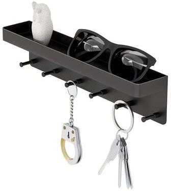 Perfect Picks Market Wall Key Holder With Mail Organizer Shelf And Hooks Entryway Organizer Rack 1pc Black