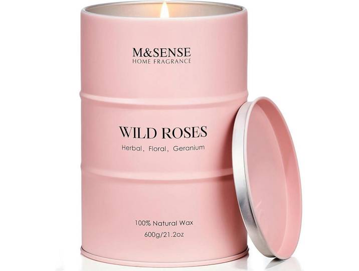 Duftkerze im Glas Wilde Rose 600g 130 Stunden Brenndauer, Rosa, Paraffin, 13 cm, Dekoration, Kerzen & Kerzenhalter, Duftkerzen