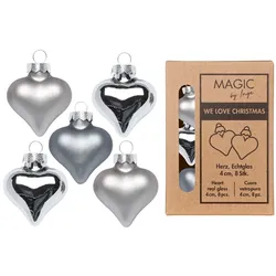 8 Glasherzen 4cm Christbaumschmuck Weihnachtskugeln Weihnachtsbaumschmuck grau