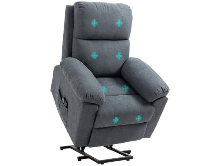 HOMCOM Fernsehsessel mit Aufstehhilfe Elektrisch Relaxsessel Grau Massagefunktion, Liegefunktion, Ruhesessel mit Becherhalter, Fernbedienung, Seitentasche