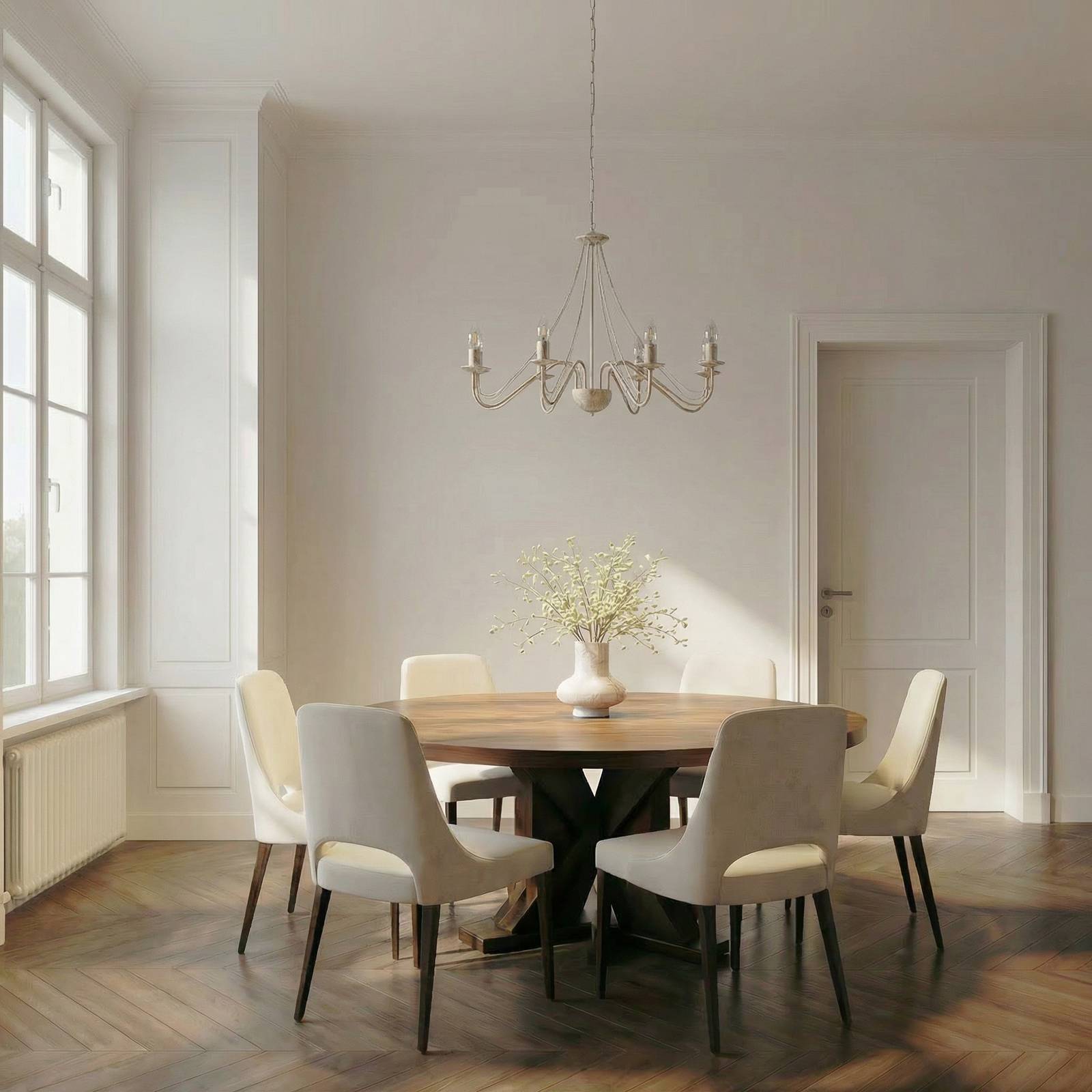 Kronleuchter Malbo, weißgold, Metall, 8-flammig, E14 Malbo HELAM, dimmbar, messing / gold, für Wohn- / Esszimmer, Metall, Modern