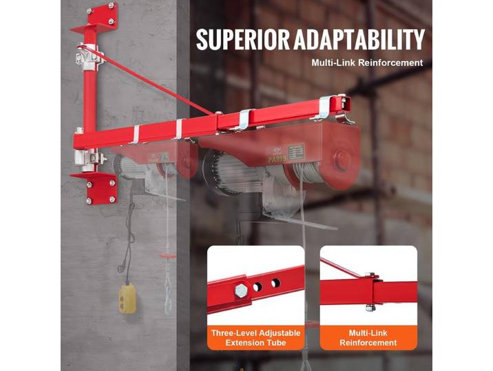 Bras de support pour palan électrique, capacité de charge 300 kg, bras pivotant pour palan avec poteau, cadre de palan en acier, bras de levage pour palan d'échafaudage 180 ° pour atelier, garage