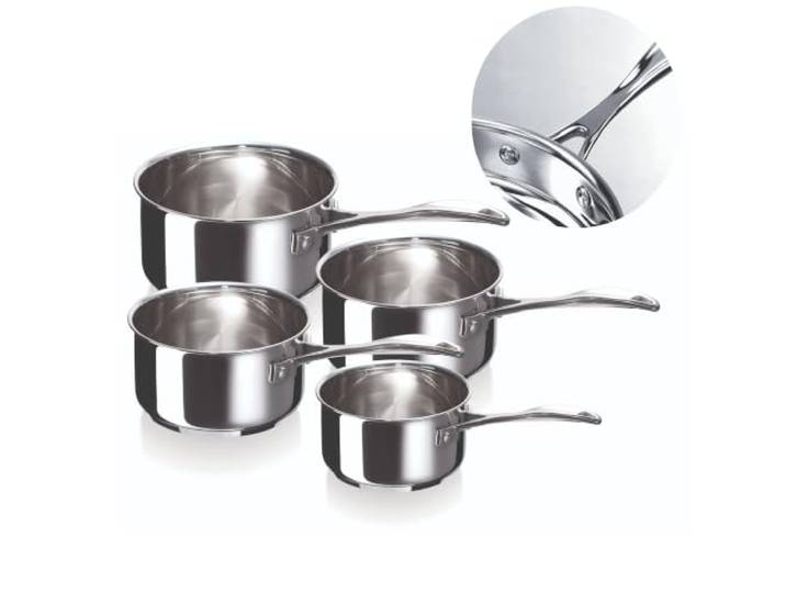 Beka Chef - Lot de 4 Casseroles Inox 18/10 - 14/16/18/20 cm - Tous Feux Compatible Induction - Acier Inoxydable