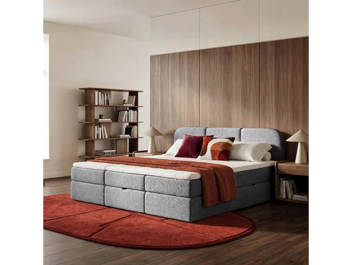 Livetastic Familienbett, Grau, Kunststoff, H3, 210x200 cm, Bettkasten, gepolstertes Kopfteil, Stoffauswahl, In verschiedenen Grössen erhältlich, Familienbett, Schlafzimmer, Bett, Familienbetten