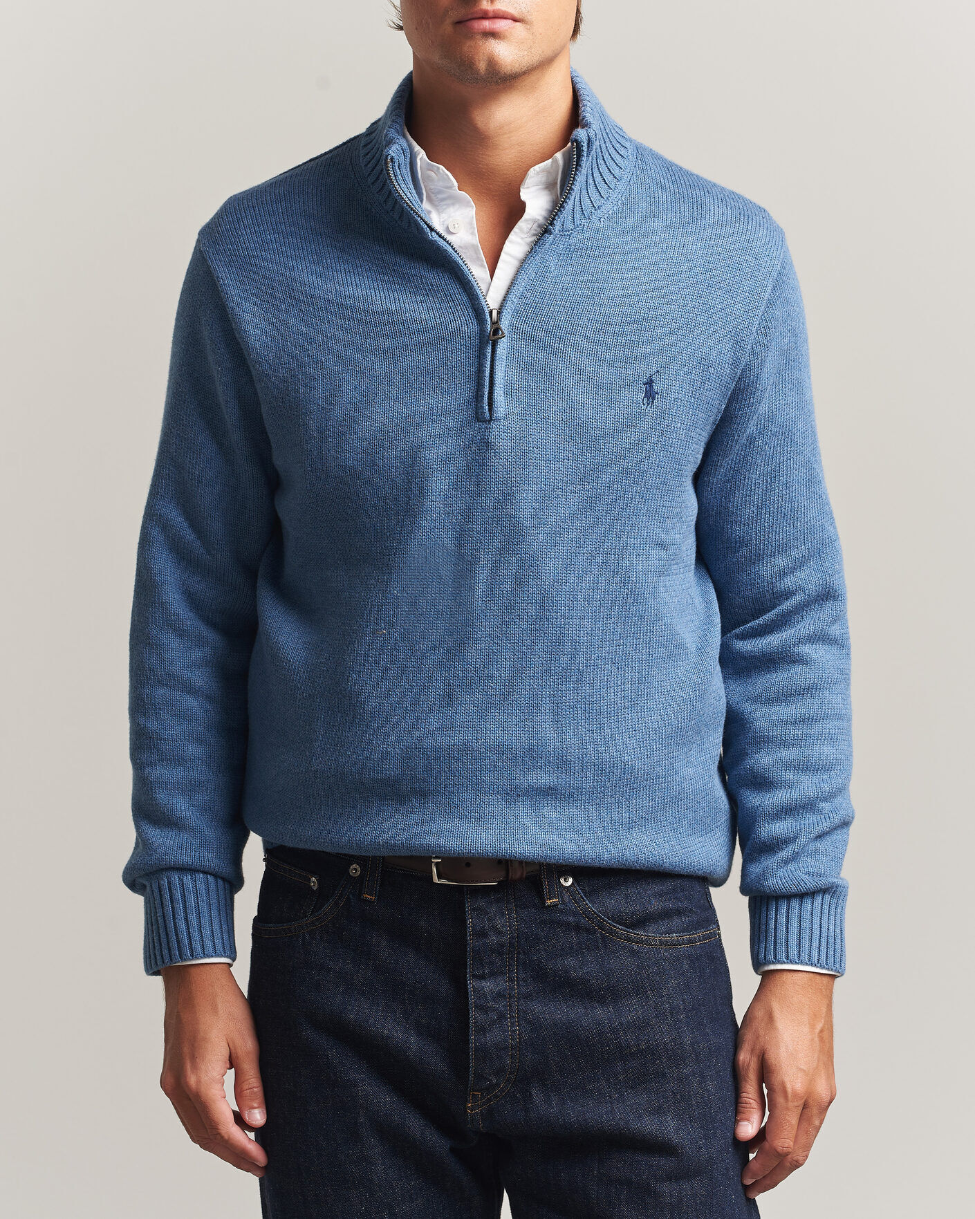 Polo Ralph Lauren Cotton Pullover Half Zip Blue Borage Heather men XL Blå