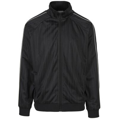 Outdoorjacke KARL KANI "Karl Kani Signature Shadow Stripe Trackjacket", Herren, Gr. L, schwarz (schwarz, sanftes weiß), 100% Polyester, unifarben, normal, amerikanischer Ausschnitt, Jacken Outdoorjacke