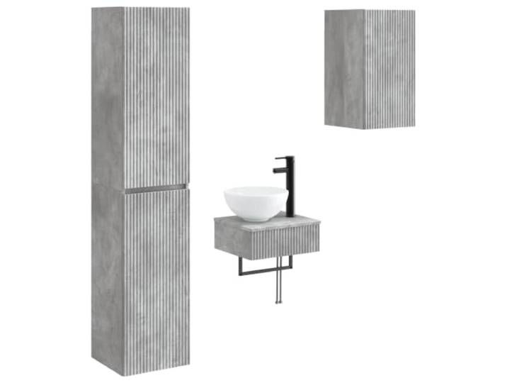Badezimmermöbel-Set, 3-teilig, grau, Betongrau, Waschbecken und 2 Holztechnik, 6 Einlegeböden, reversible Türen, Wandmontage, Verwendung im Innenbereich