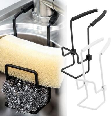 KitchenNation Kitchen Metal Sink Drain Rack, Wall Sucker Sponge Storage Drying Holder, Sink Soap Stand, Dish Cloth Shelf Organizer black