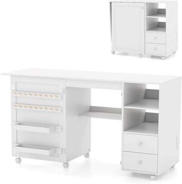 Folding Sewing Cabinet Sewing Machine Table w/ Lockable Casters