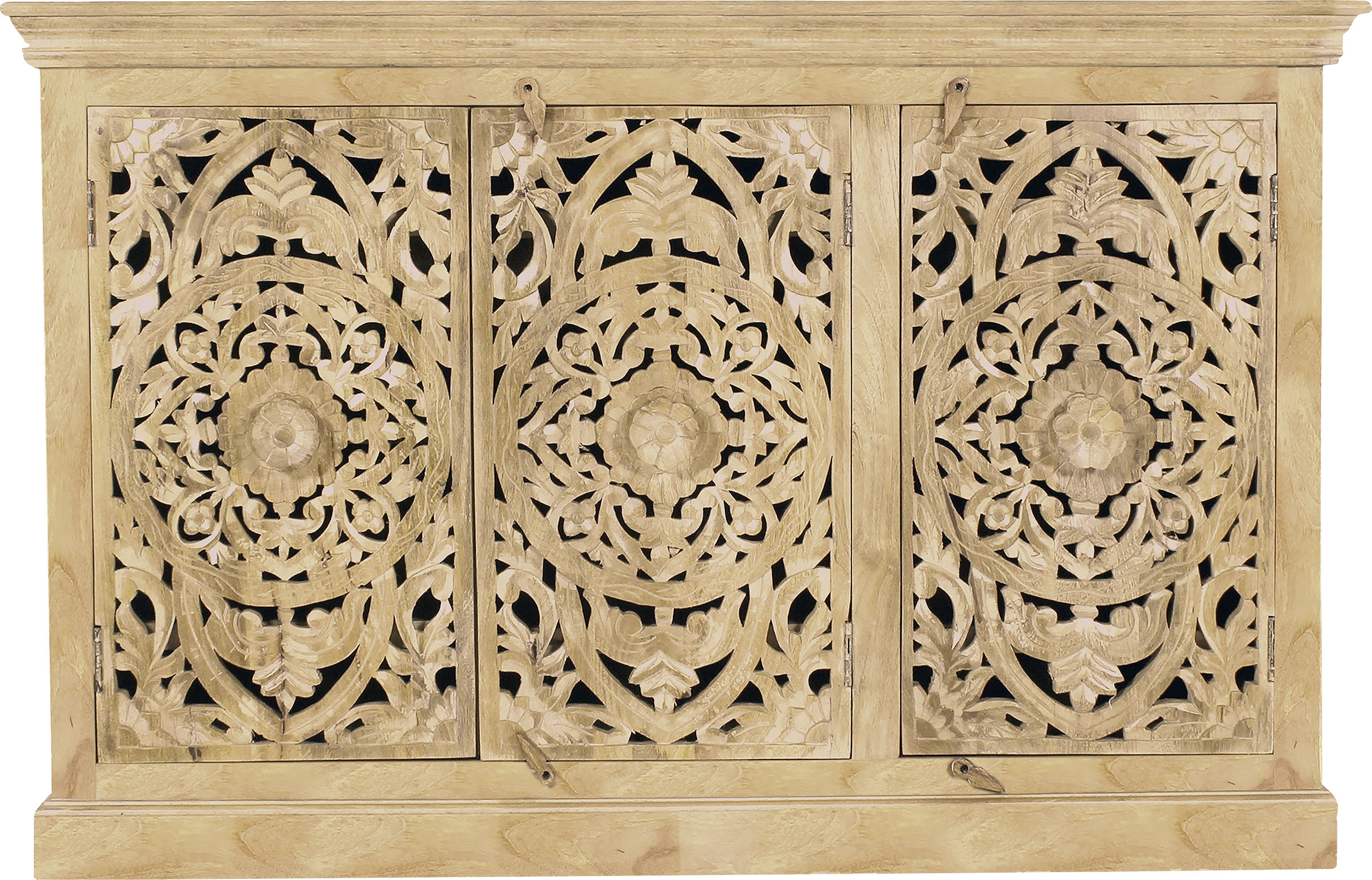 Sideboard SIT "Modena aus Mangoholz mit 3 Türen und aufwändigen Schnitzereien", beige (natur), B:140cm H:90cm T:40cm, Massivholz, Sideboards, Sideboard, Aufwändige Schnitzereien im orientalischen Stil natur B/H/T: 140cm x 90cm x 40cm, 3 Stk.
