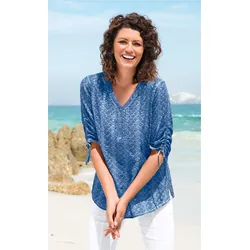 Baumwoll-Mix-Bluse in blau in Größe 52 von DW-Shop, Blau, 52