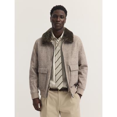 Blouson BUGATTI "Regular Fit", Herren, Gr. 48, beige (50, beige), 100% Wolle, unifarben, regular fit, Jacken Blouson, Regular Fit Wolle Fellkragen