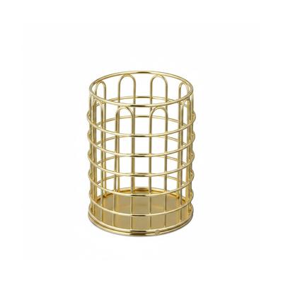 Relaxdays Stiftehalter Draht, rund, Pinselhalter Kosmetik, modern, Stiftebecher Schreibtisch, H x D: 10 x 8 cm, gold