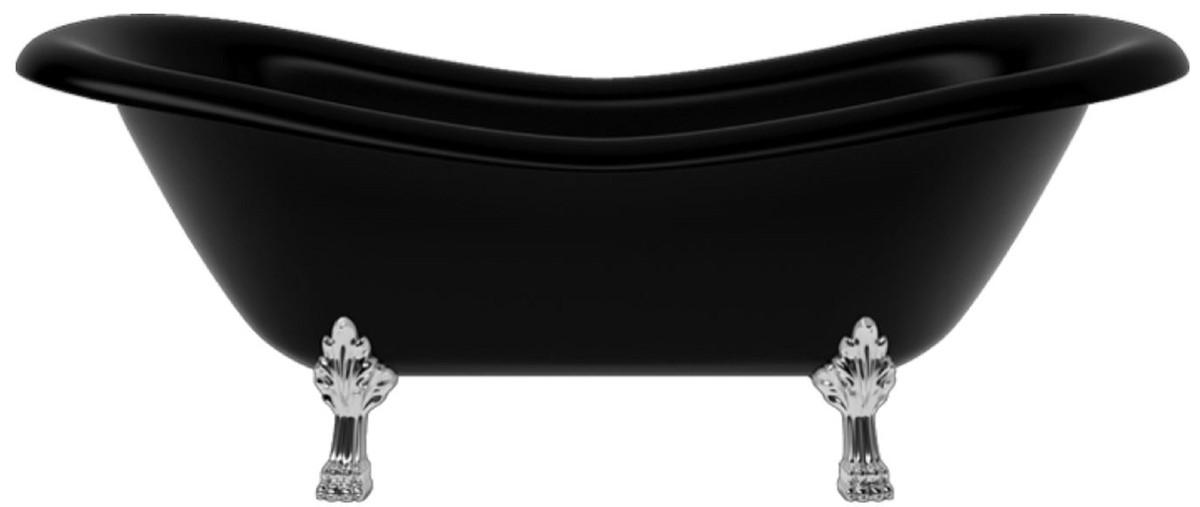 Casa Padrino Jugendstil Badewanne Schwarz / Silber 188 cm - Freistehende Retro Stil Badewanne