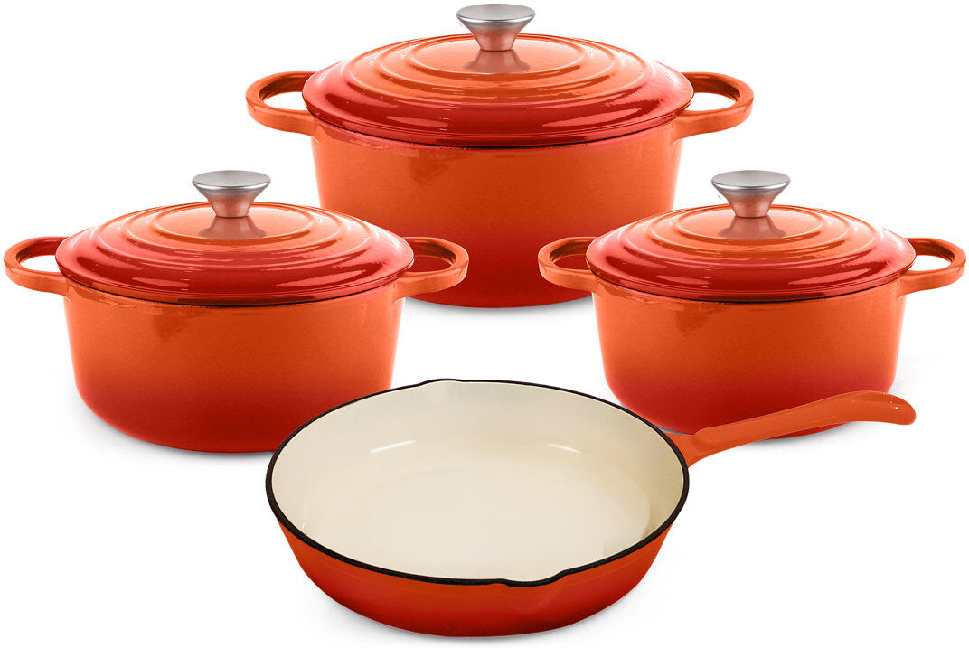 CAANNASWEIS 7 - Piece Cast Iron Cookware Set Orange 7