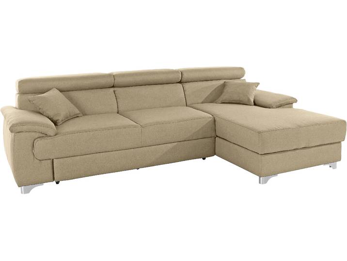 Ecksofa DOMO COLLECTION Mira, inklusive Kopfteilverstellung für mehr Wohlfühlkomfort, L-Form , beige, B:271cm H:78cm T:167cm, Zierkissen: Entsprechend jeweiligem Bezug.;Struktur (100% Polyester);Struktur fein (100% Polyester);Luxus-Microfaser (92% Polyester, 8% Nylon), Sofas, Ecksofa, wahlweise mit Bettfunktion und Bettkasten, elegant und modern