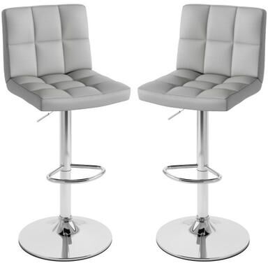 Costway Set of 2 Square Swivel Adjustable Bar Stools with Back and Footrest-Gray