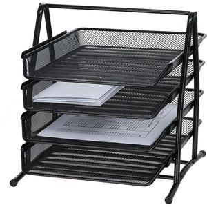 Böttcher-AG Briefablage Premium Mesh, A4, schwarz, aus Metall, mit ausziehbaren Ablagen, 4 Fächer