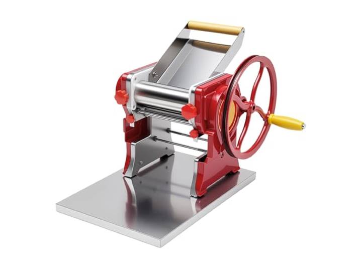Kanbihao Nudelmaschine Edelstahl Rot, Manuelle Pasta Maschine mit Einstellbarer Teigdicke 0,5–5mm, Teigwarenreiber & Teigroller, für Küche Haushalt, Geeignet für 5–10 Personen