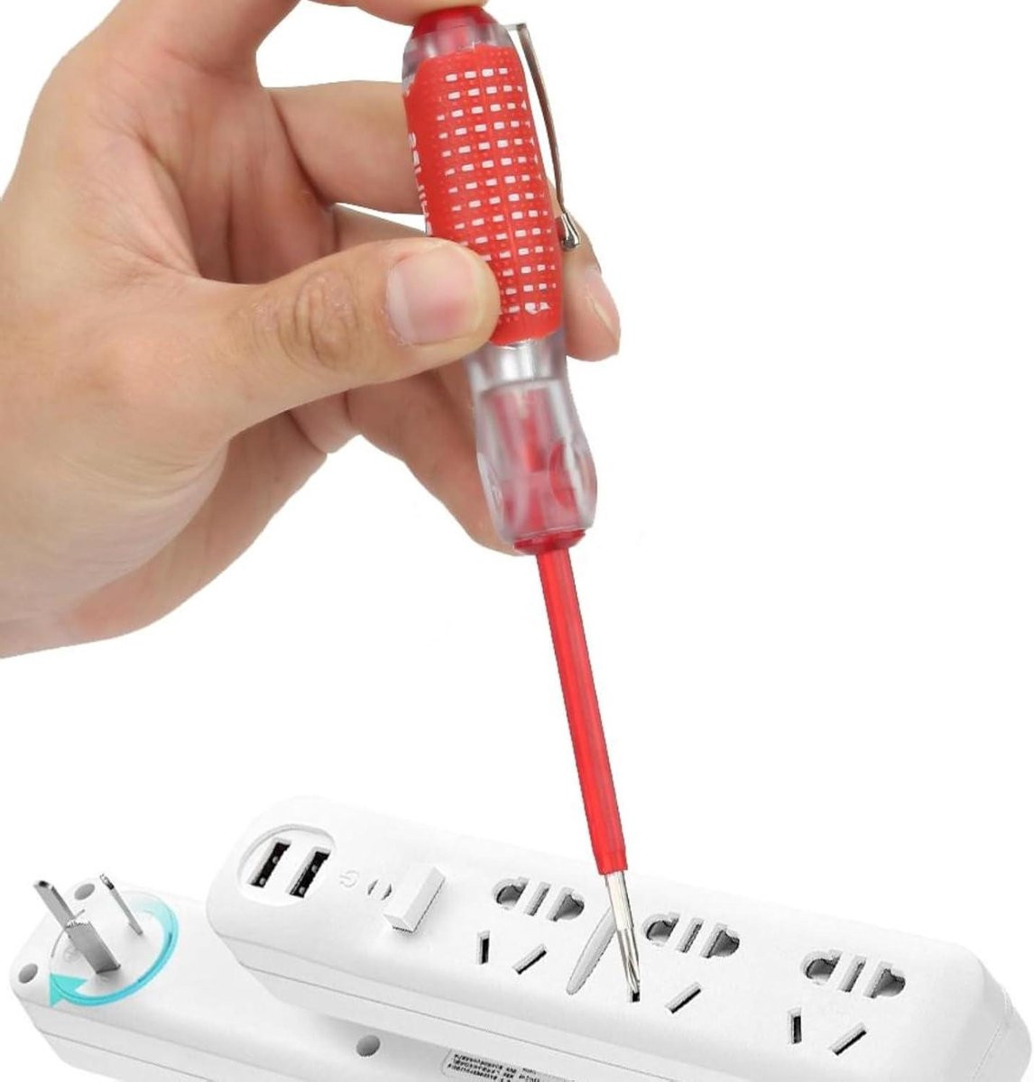 Spanningstester Schroevendraaier 100V tot 500V met Kruis en Slotkop en Antislip Handvat in Rood/Transparant
