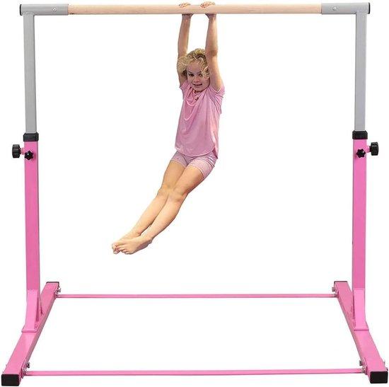 Turnstange für Kinder - Klimmzugstange - Für das Training zu Hause - Doppelter Sicherheitsmechanismus - Höhenverstellbar (95-150 cm) - Rosa