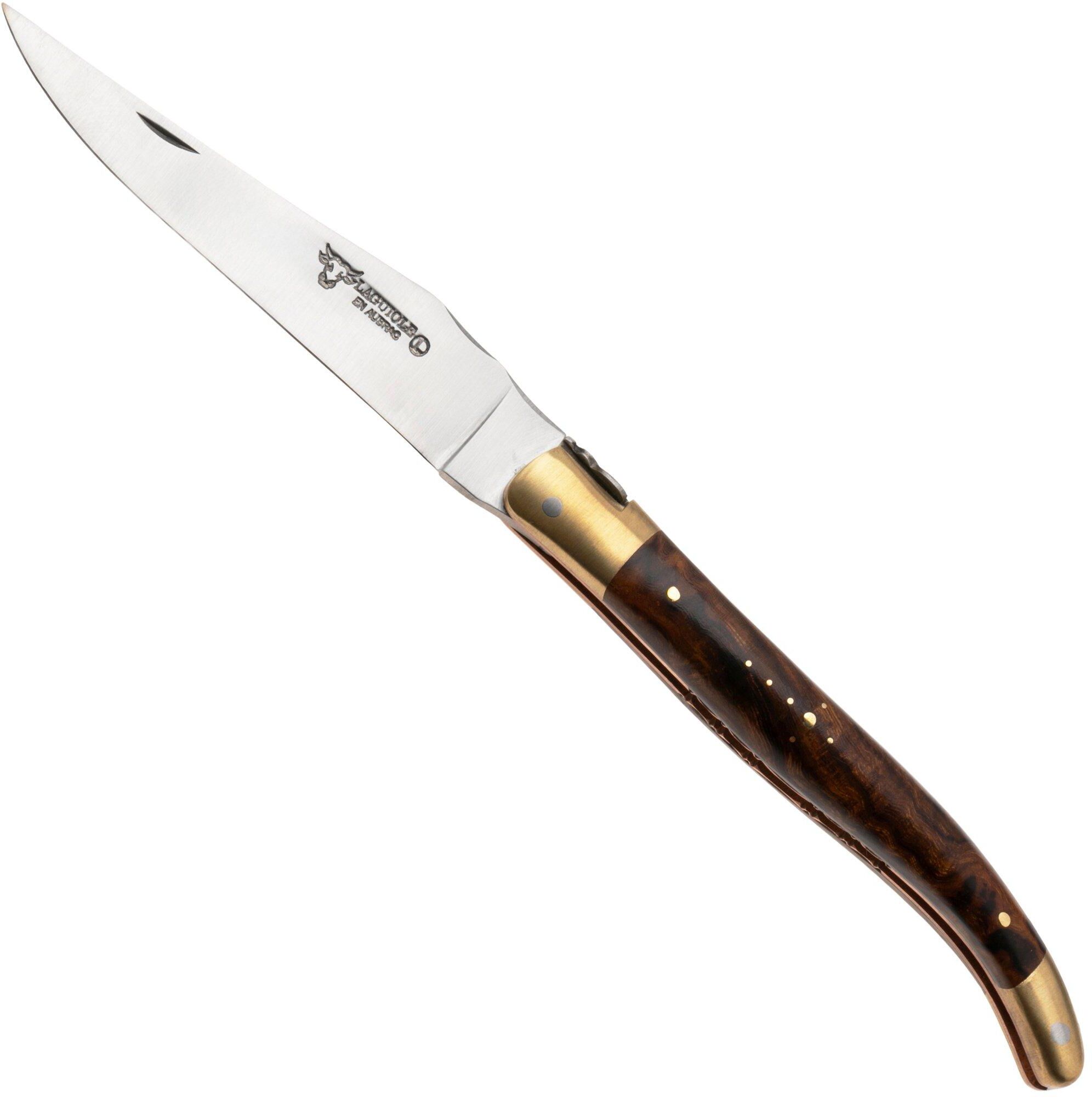 Laguiole en Aubrac Le Bijou L0212LCHB/WCBJ Ironwood Burl, Handcarved Copper Plates, Matt Brass Bolsters, coltello da tasca, 12 cm