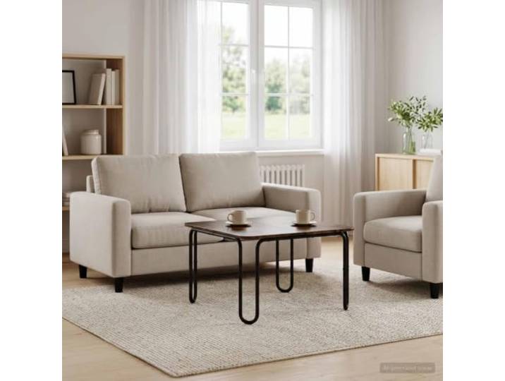 pokgdf Couchtisch Geräucherte Eiche 100 x 100 x 45 cm Holzwerkstoff U-förmige Beine, verzinkter Stahlrahmen, robuste Holzwerkstoffplatte, vielseitig nutzbar, pflegeleichte Oberfläche