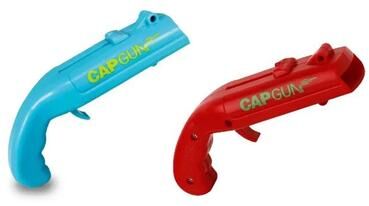 Inspired Living Pistol Bottle Opener Cap Launcher Fun Beer Bottle Opener With Cap Gun Action blue & Red