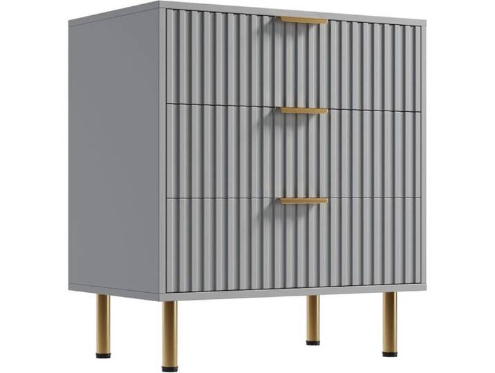 Table de chevet moderne - LUNSY - 60x40x70 cm - Gris - 3 tiroirs spacieux - Surface imperméable - Structure stable