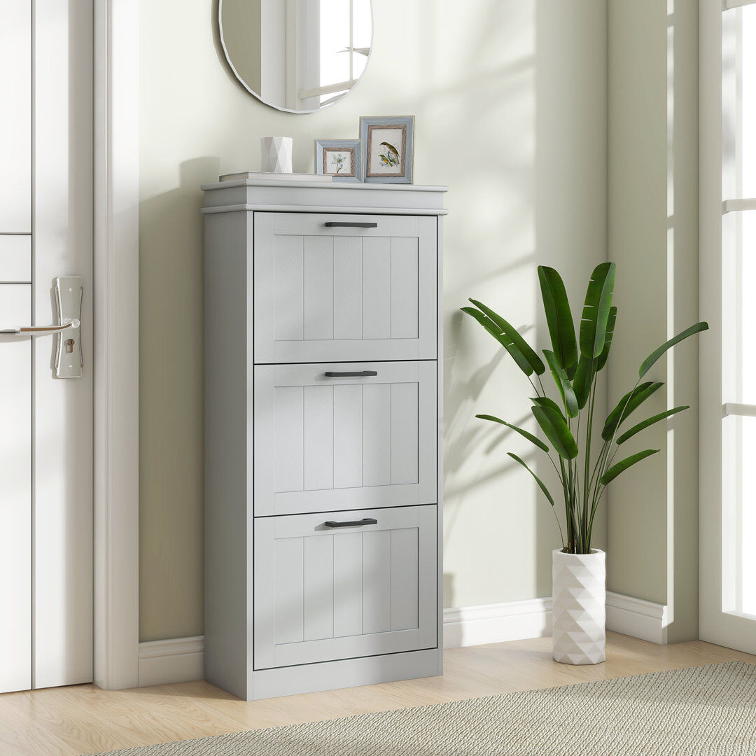 Lark Manor HOMCOM Slim Shoe Storage Cabinet with 3 Flip Drawers for Entryway Grey 15