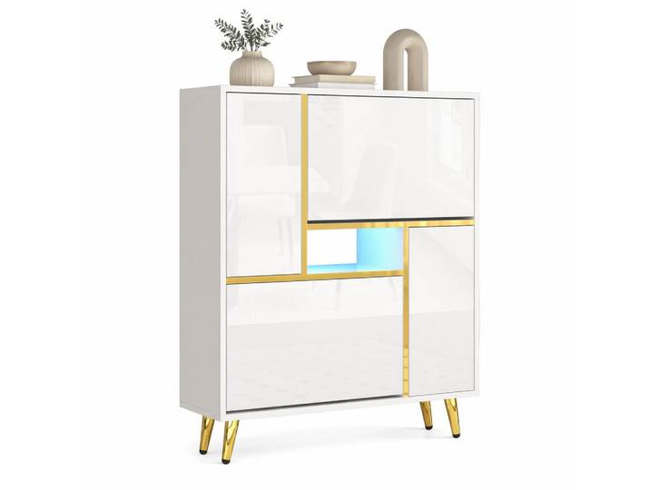 Stilvora Schuhschrank in Weiß Hochglanz Schuhkipper mit LED-Licht für Eingangsbereiche und Flur, B80/T25/H96 cm, Metall, Rechteckig,Rechteckig, konisch, 80x96x25 cm, Garderobe, Schuhaufbewahrung, Schuhschränke