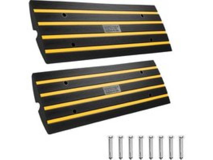 VEVOR Rampe de Seuil Hauteur 6,5 cm 2PCS Rampes Trottoir Caoutchouc Capacité Charge 15 t Rampe Accès Fauteuil Roulant Antidérapante Extensible pour Quai Chargement Garage Entrée Porte 122x40,5x6,5 cm