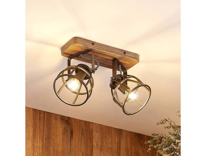 Deckenleuchte Rutger Lindby, dimmbar, Holz dunkel, für Wohn- / Esszimmer, Holz, Vintage
