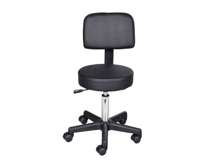 Tabouret de Salon Réglable avec Dossier - Tabouret Roulette Coiffure Spa Tatouage - Noir en Similicuir