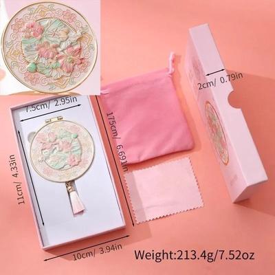 Uplift Picks Beijing Hibiscus Handheld Makeup Mirror Portable Chinese Style Travel Souvenir Mirror a