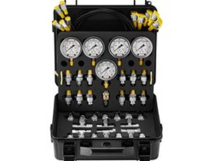 VEVOR Hydraulikdruck-Testkit, 10/100/250/400/600 bar, 5 Messgeräte, 13 Kupplungen, 14 T-Anschlüsse, 5 Testschläuche, Bagger-Hydraulik-Testmanometer-Set mit Tragetasche für Bagger-Traktoren-Maschinen