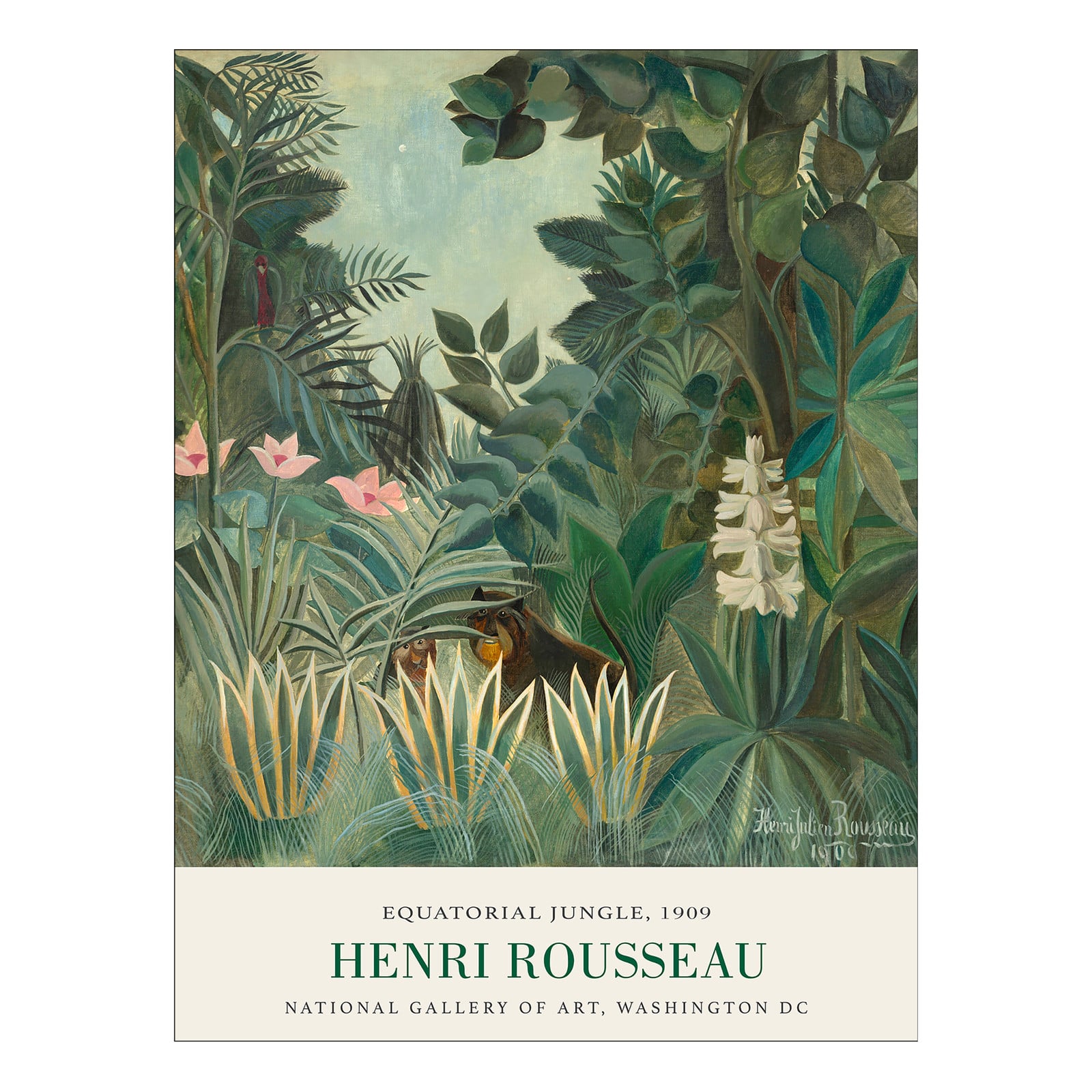 home24 Rousseau Equatorial Jungle Canvas Wanddecoratie Groen/Grijs 57 x 77 x 2 cm