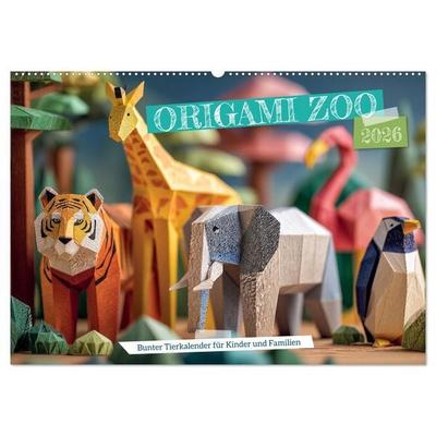 Origami Zoo - Bunter Tierkalender für Kinder und Familien (Wandkalender 2026 DIN A2 quer), CALVENDO Monatskalender