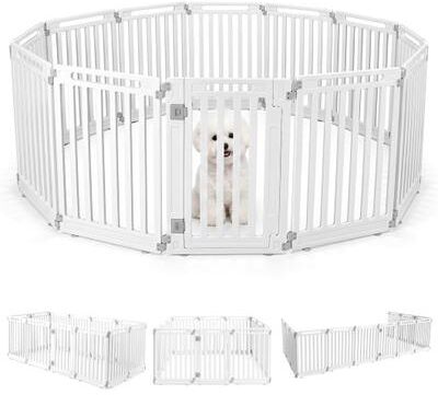 "Costway 31.5"" Height Indoor Outdoor Dog Playpen with 12 Panels-White"