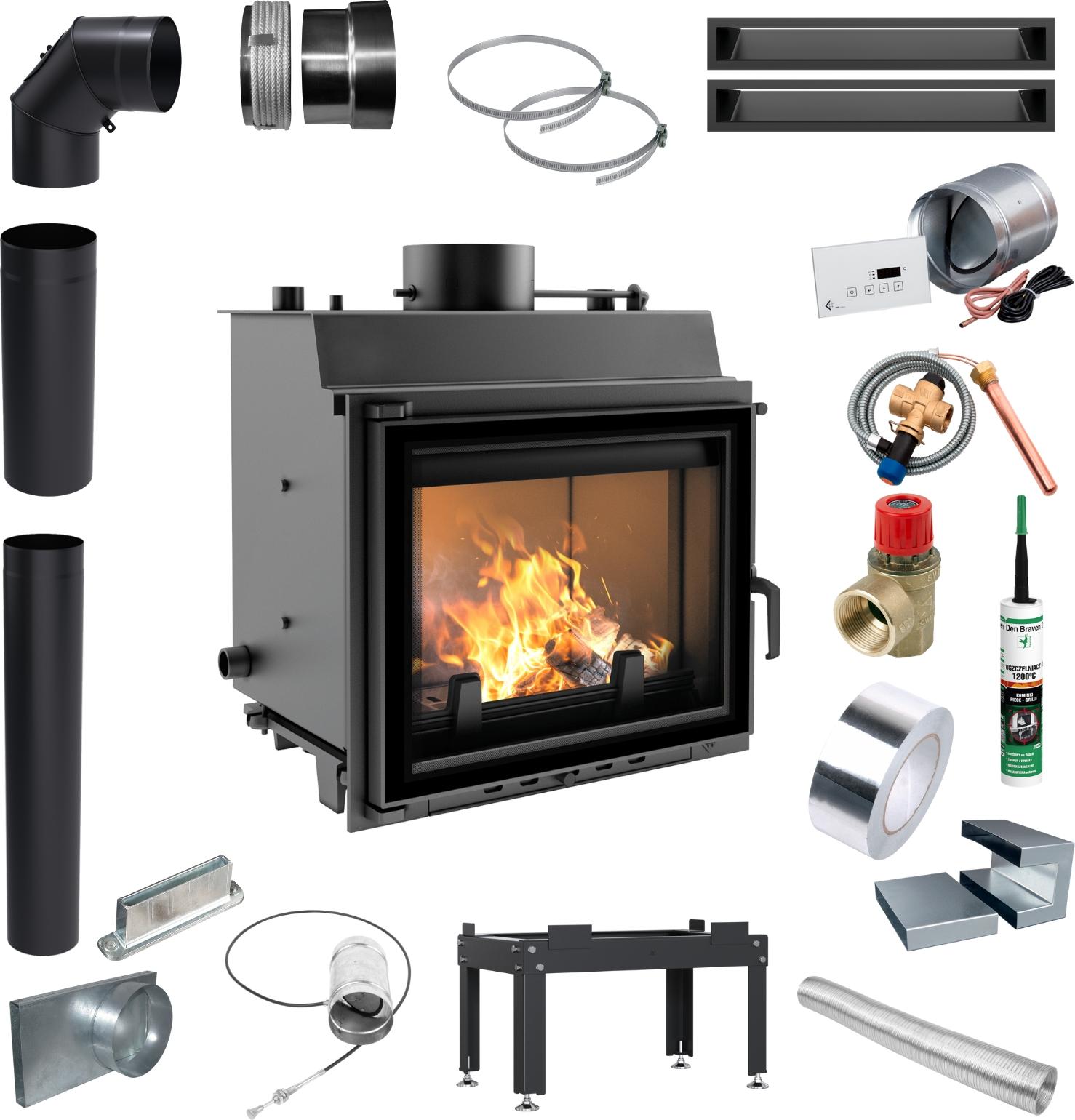 Kamineinsatz mit Wassermantel KRATKI MAJA Leistung 8 kW Ø 180 Set