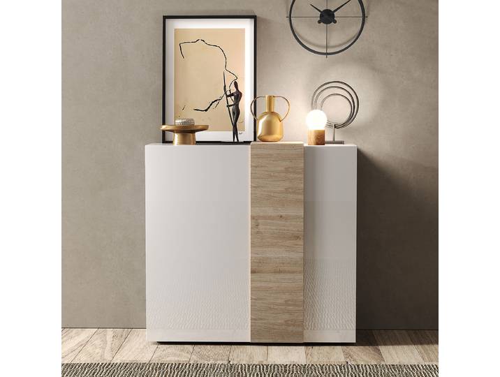 Commode 121 x 113 x 44cm Blanc/Blanc brillant
