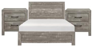 Benjara Queen Size Bedroom Set, Gray Finish, Panel Headboard, 3-Piece Set with Bed and Nightstand
