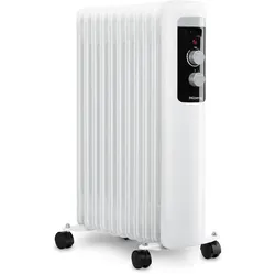 H.Koenig WARM110 Ölradiator, 3 Stufen, elektrisch, geringer Energieverbrauch, automatische Abschaltung, einstellbarer Thermostat, mobil, weiß, 2500W
