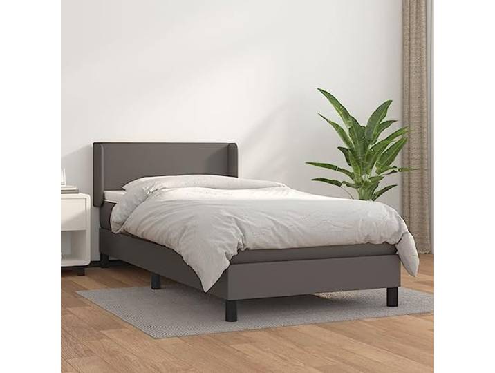 Kunstleder mit verstellbarem Kopfteil Boxspringbett Grau 90x190 cm Boxspringbett mit Matratze Grau 90x190 cm Kunstleder Bett mit verstellbarem Kopfteil Taschenfederkern Topper
