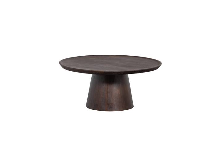 Runder, massvier Design Couchtisch „Coffee a gogo“ Ø 90 cm Mangoholz Dunkelbraun De Eekhoorn